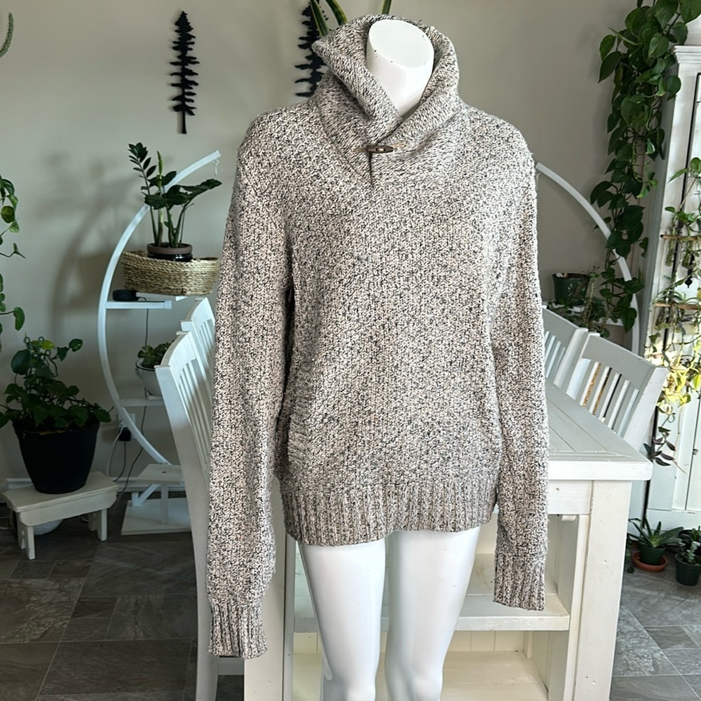 H&M boho wool blend cable knit crewneck/cowl knit sweater with pockets large